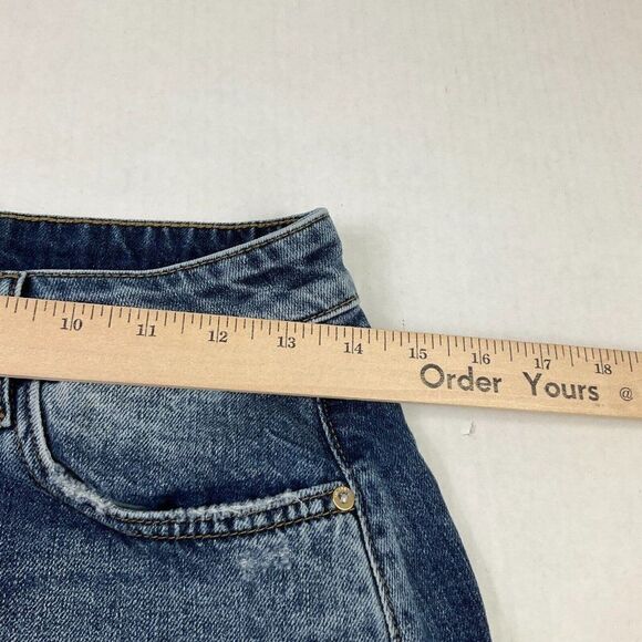 DL1961 Womens Cotton Denim Mini Skirt Blue Distressed Frayed Hem Pockets Size 26 - Picture 8 of 11